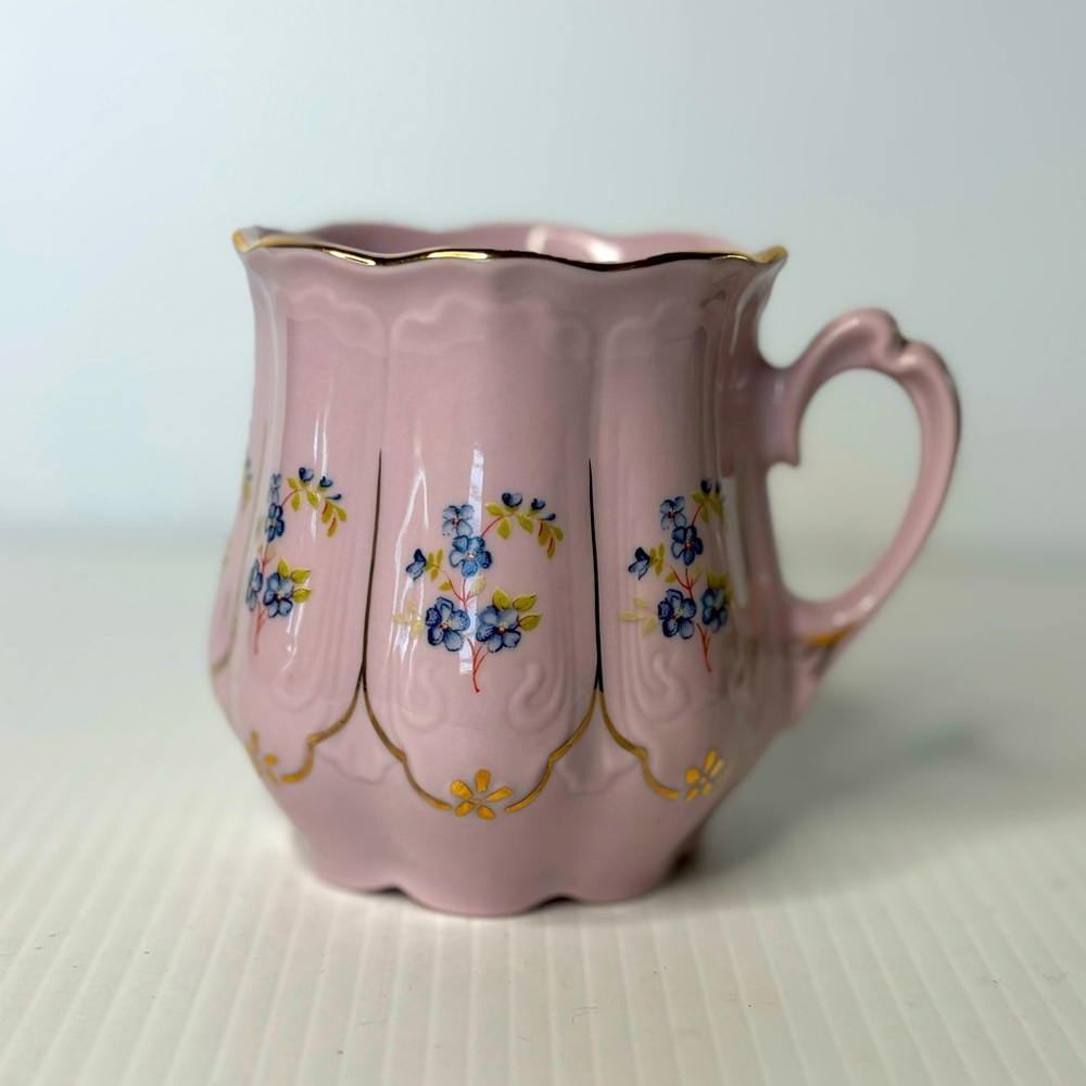 H & C Czech Original Rosa Porzelain Porcelain Mug Teacup Floral Spray Gold Trim